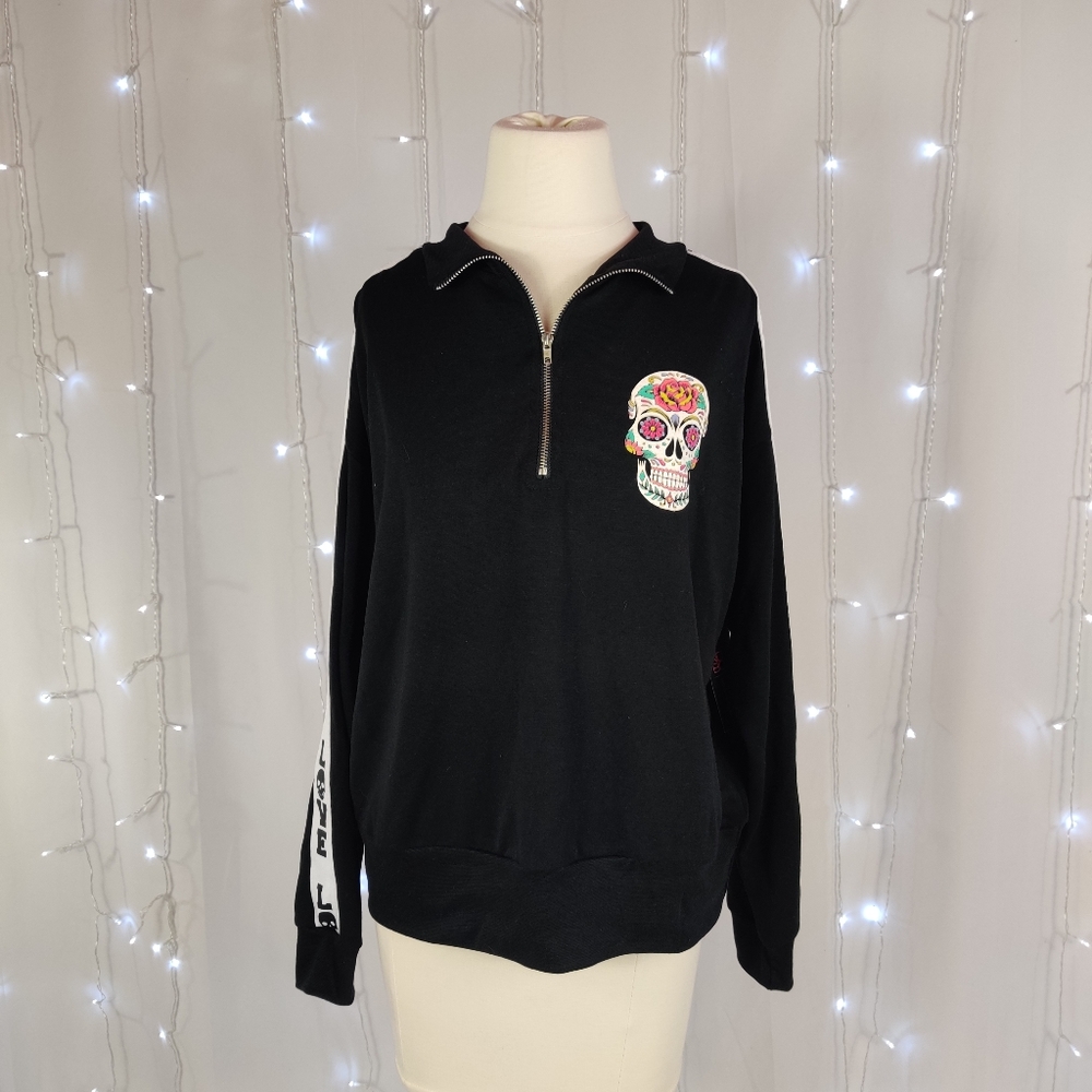 No Boundaries Sugar Skull Black Sweater Pullover